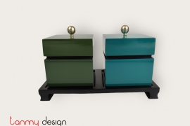 Set of 2 square green/blue boxes,ball knob included with stand
